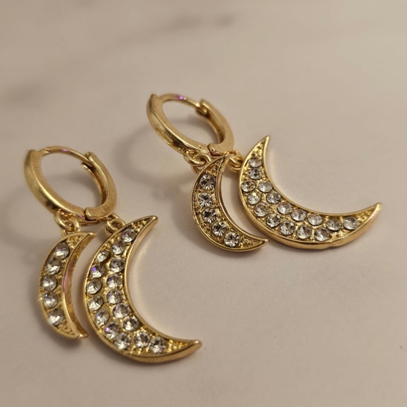 Double Crescent Moon Dangle Earrings - Picture 4 of 6